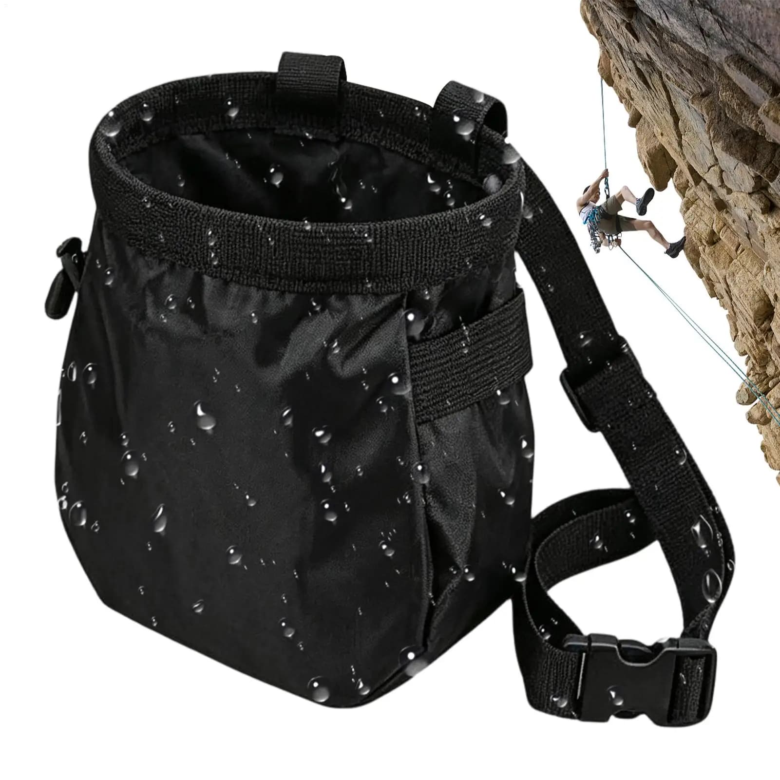 Rock Climbing Chalk Bag Waterproof Drawstring Pouch With Pocket & Adjustable Belt Bouldering Gym Chalk Storage Bag