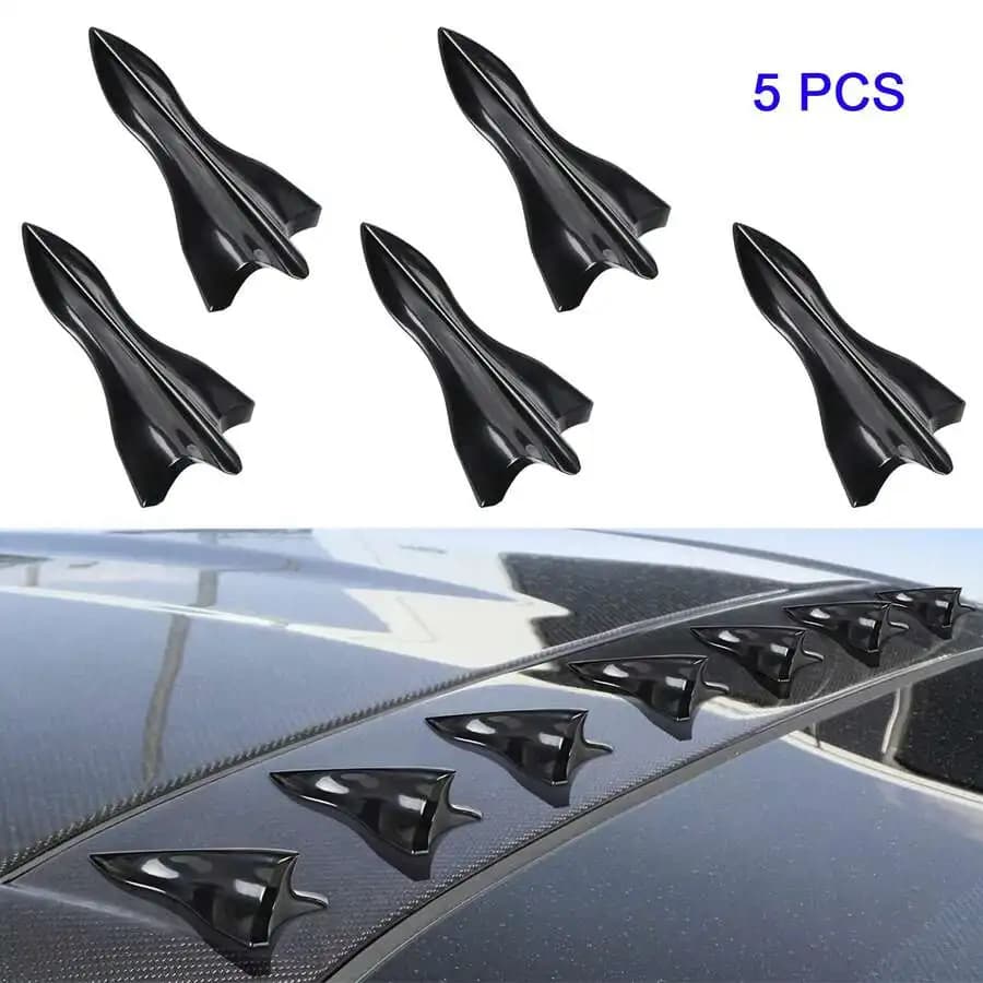 5 PCS Air Vortex Generator Carbon Fiber Pattern Diffuser Shark Fin Set Kit Compatible With Spoiler Top Roof Wing Pointed, Car