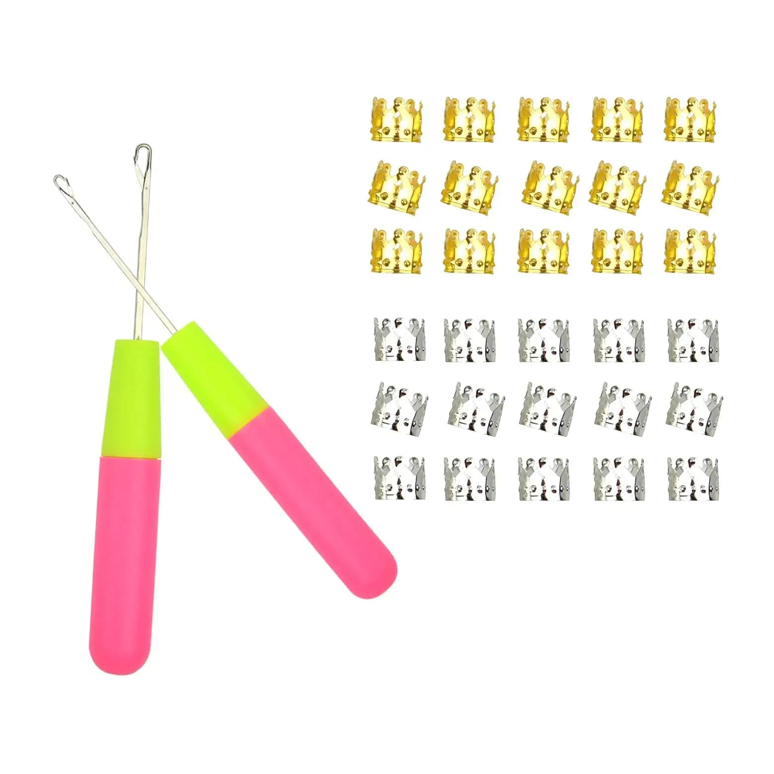 2 pezzi Dreadlock per maglieria uncinetto con 30 pezzi Dreadlocks perline Decorazione in metallo Anelli per capelli per accessorio per intrecciare i capelli