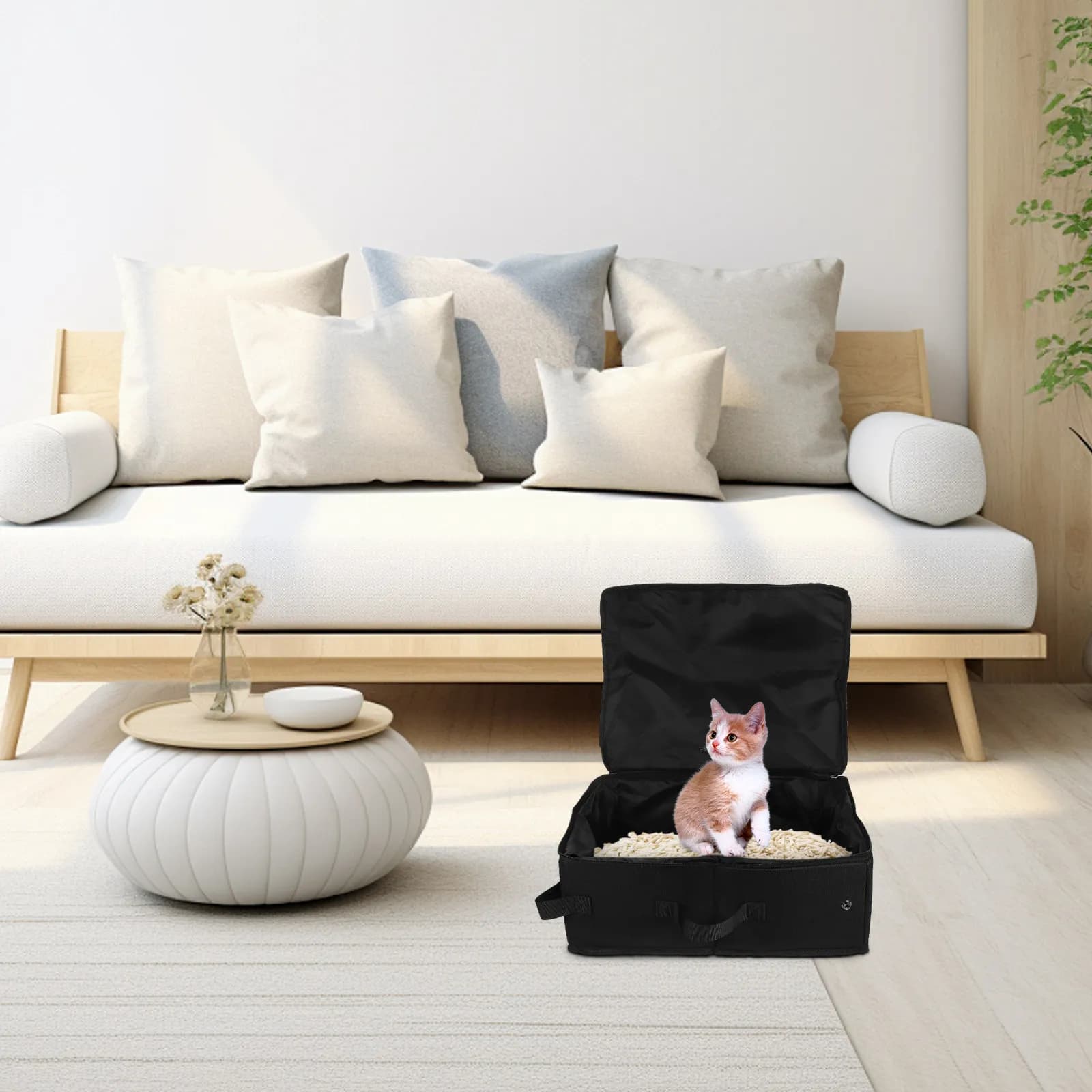 Lettiera per Gatti Pieghevole Portatile da Viaggio in Poliestere con Coperchio con Cerniera, Resistente agli Odori, Comoda per Auto e Campeggio
