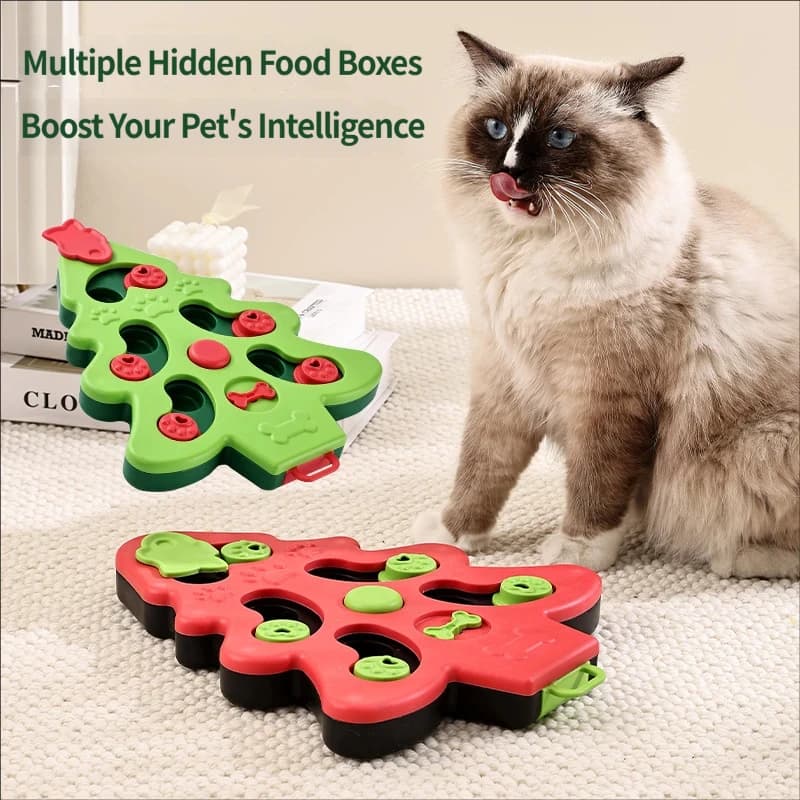 Christmas Tree Pet Slow Feeder Puzzle Toy Interactive Treat Dispensing Dog Cat IQ Training Game X‑mas Holiday Pet Enrichment Toy