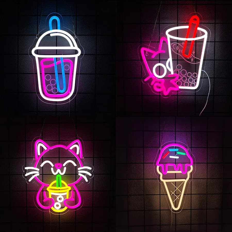 Sweet Series Geek Bar Insegna al neon per decorazioni da parete Articoli Luce a led Cibo Bevande Ghiaccio Ristorante Crema Bubble Tea Accessori Negozio Negozio