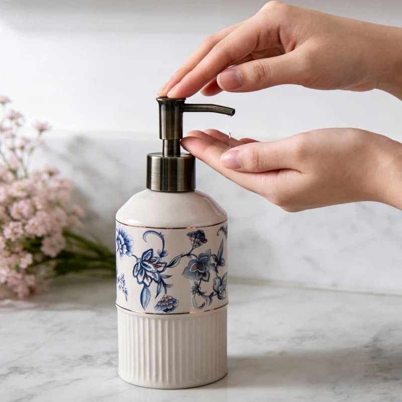 Elegant Press Type Ceramic Soap Bottle Crack Ice Glaze Finish Soap Dispenser 400D