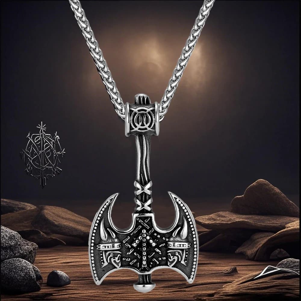 Collane da guerriero con assi giganti vichinghi in acciaio inossidabile da uomo Berserkers Ciondolo amuleto norreno con corda in pelle Gioielli scandinavi