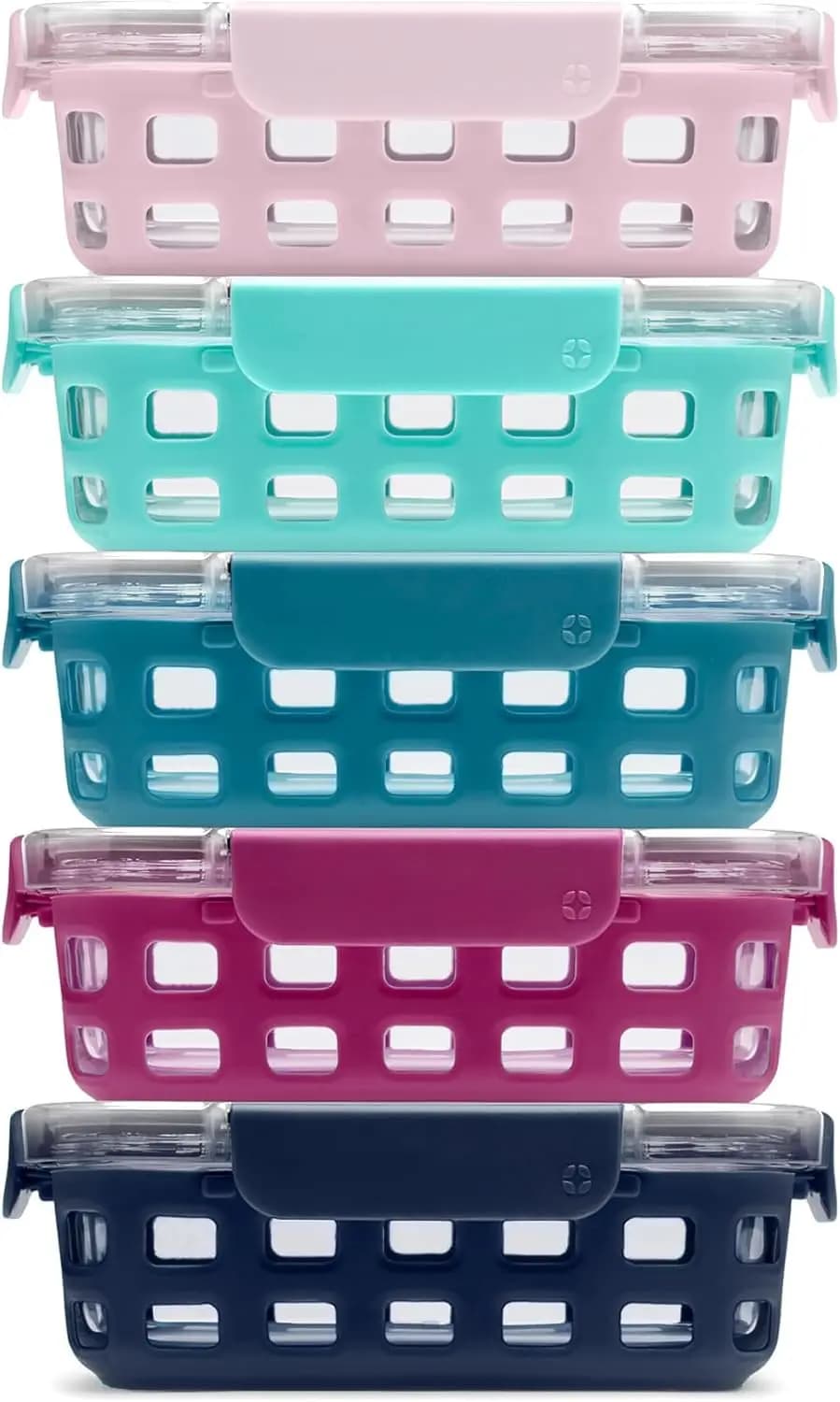 Set di 10 Contenitori in Vetro per Preparazione Pasti con Manicotti in Silicone e Coperchi Ermetici, Lavabili in Lavastoviglie, Adatti per Microonde e Congelatore