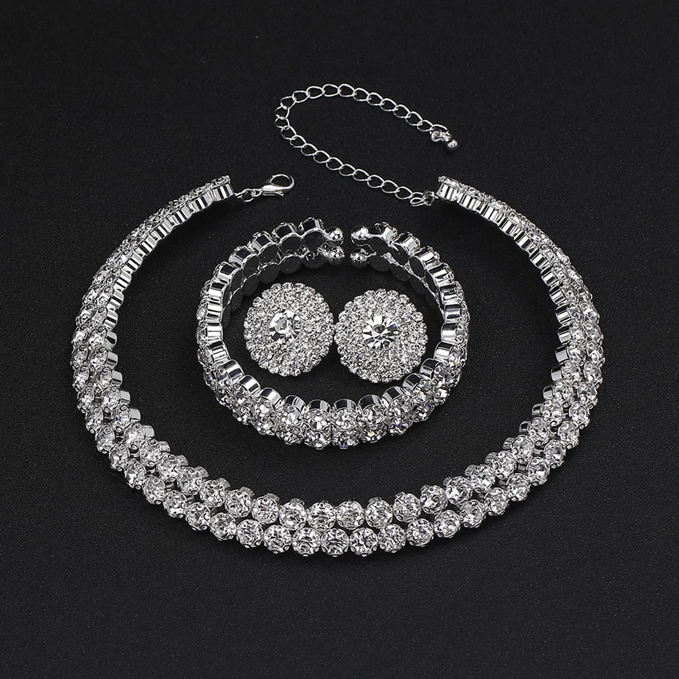 Set di gioielli da donna da sposa 4 pezzi orecchini con strass collana bracciale accessori moda di lusso per feste