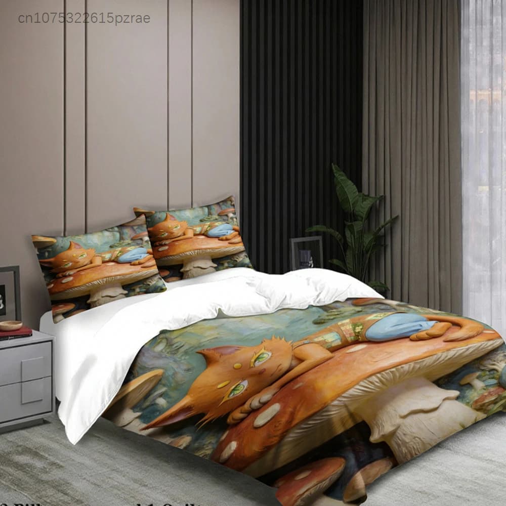 Kawaii Bedding Set Softville Cozy Town Cute Fern The Quilt Fox With Duvet Cover & Pillowcase For Children's Bedroom Decor
