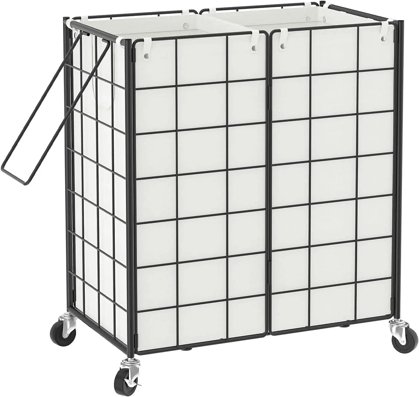 Double basket with wheels, basket with metal frame and 2 removable bags, basket with 120 liters