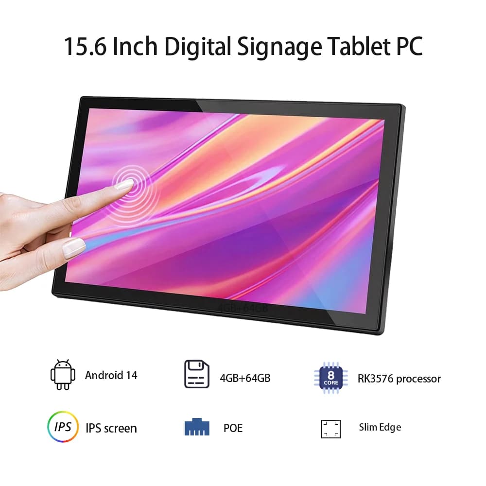 Pannello Smart Home Android 14 con Touch Screen da 15,6 Pollici, Tablet Calendario Ultra-sottile POE RK3576 8-core, Cornice Digitale da Parete