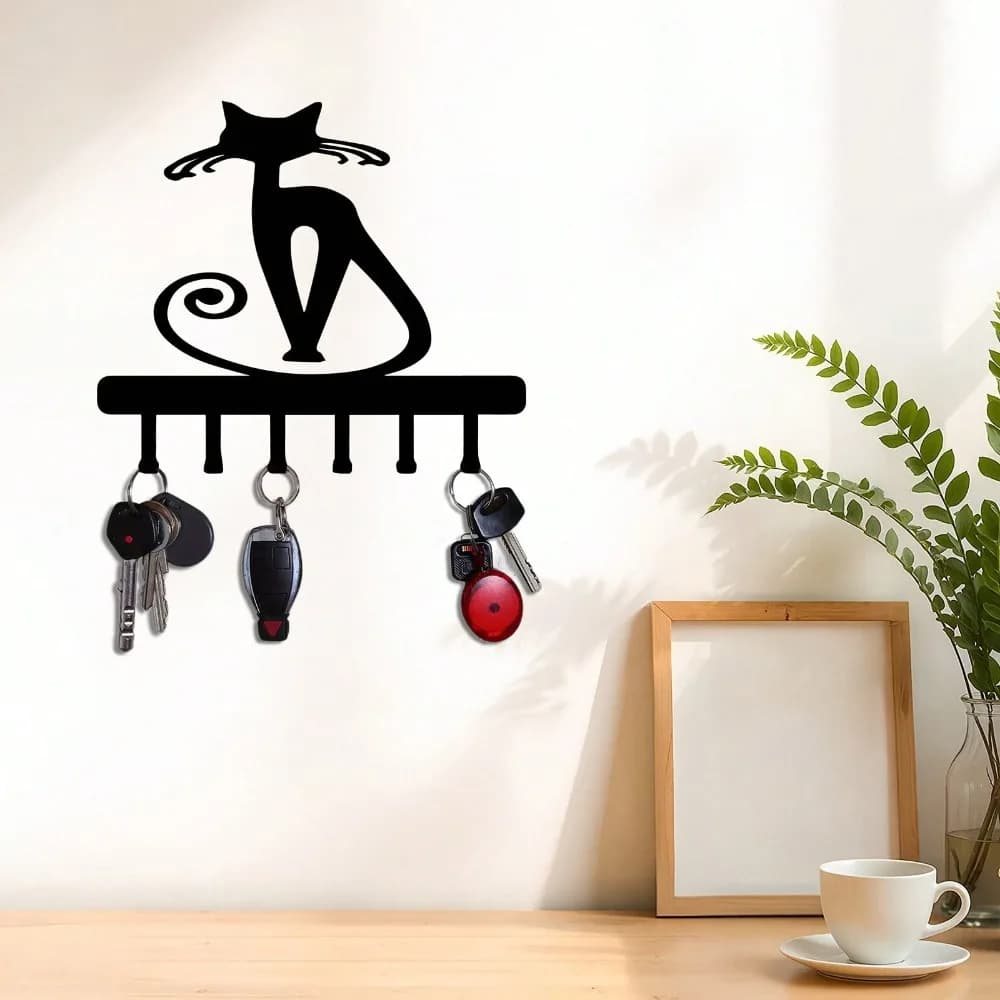 Decorazione da parete in alluminio, portachiavi a forma di gatto, gancio da ingresso, regalo rustico per la casa