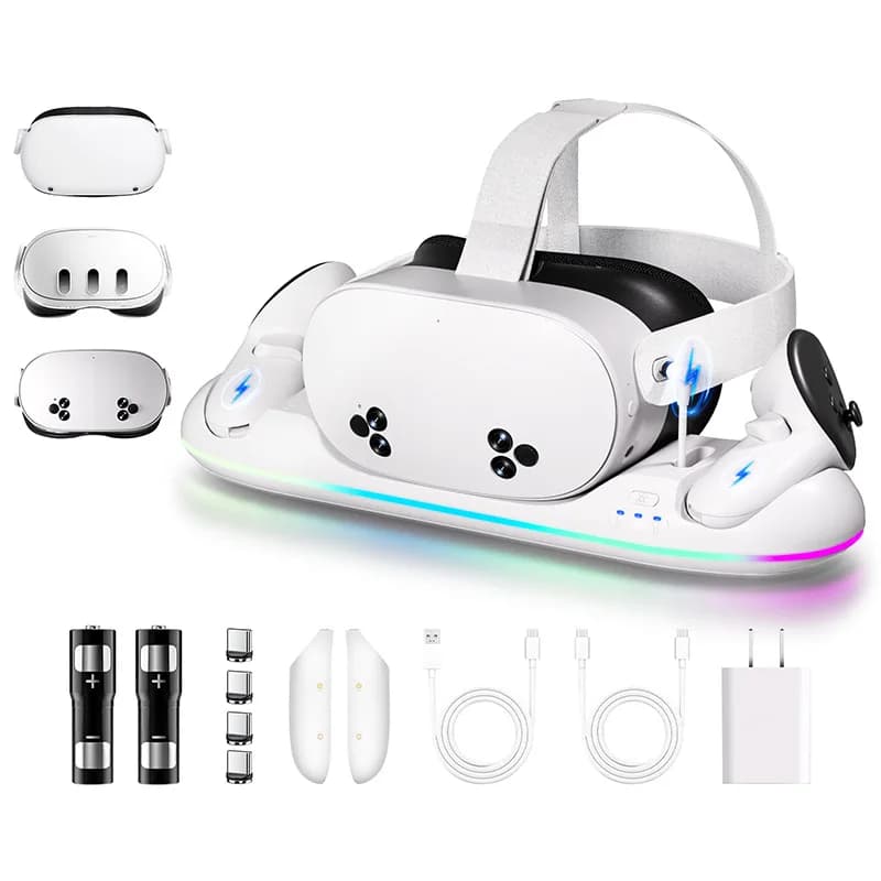 Stazione di Ricarica Magnetica Rapida per Meta Quest 2/3/3s - Supporto 2-in-1 con Caricabatterie per Controller e Base Espositiva per Visore VR