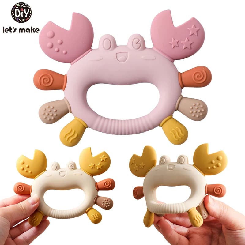 Massaggiagengive per bambini in silicone Giocattoli per bambini da 0 a 6 mesi BPA gratuito da masticare Giocattoli per dentizione Granchio Anello in legno Massaggiagengive Reborn giocattoli per bambini in silicone