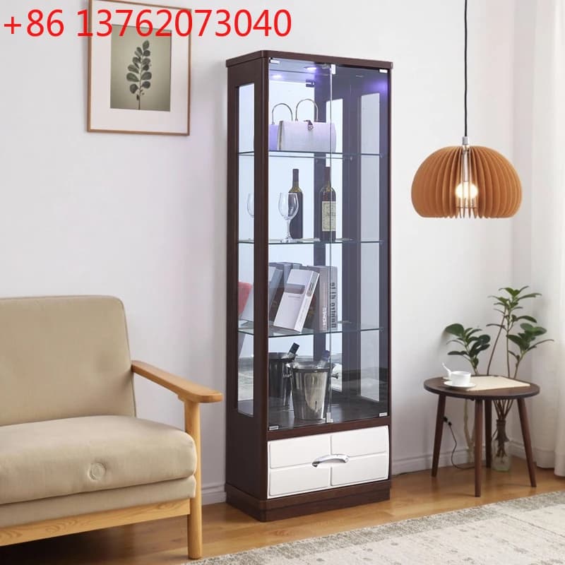 Vetrina per vino moderna semplice con doppia anta in vetro, vetrina per uso domestico con lampada integrata contro il muro