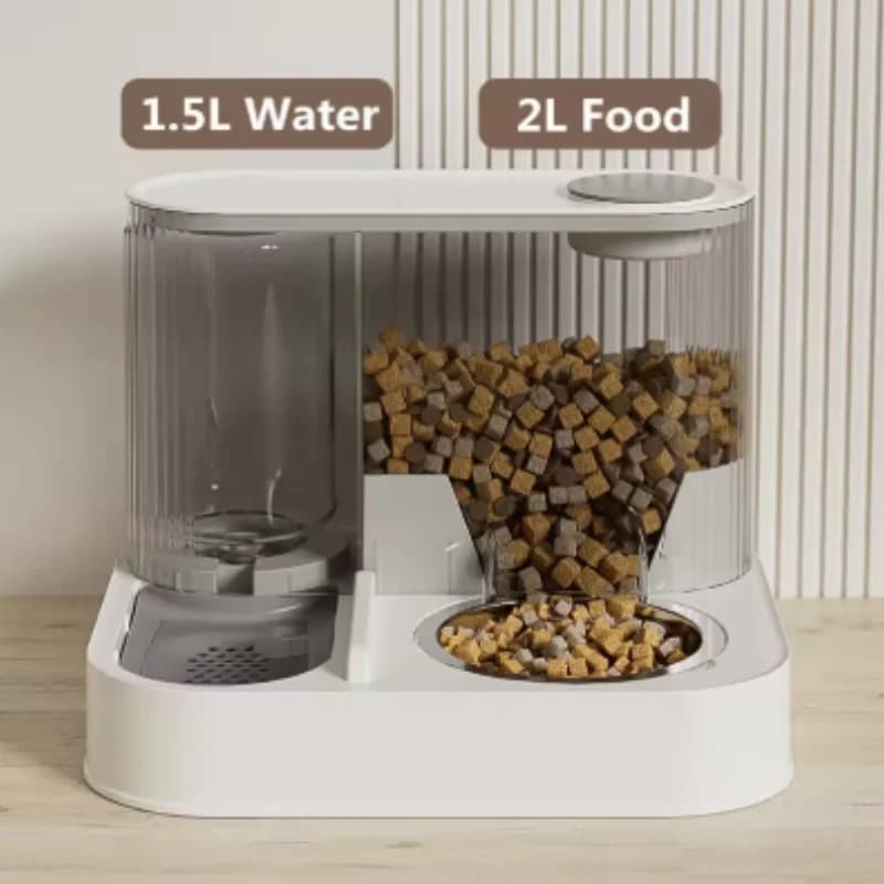 Nuovo distributore automatico di cibo e acqua 2 in 1 in acciaio inossidabile con doppia ciotola anti-perdita per cani e gatti
