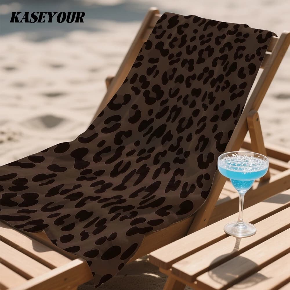 Mocha Leopard Print Compact Travel Beach Towel Super Absorbent Sand Resistant, Microfiber for Swimming Camping Yoga
