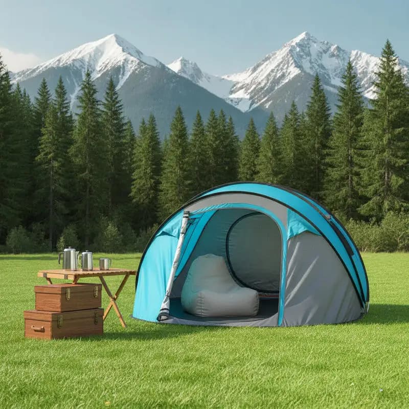 Instant Pop Up Camping Tent, 280x200x120cm, 3-4 Person Boat Shape Dome, Polyester Fabric, Fiberglass Poles, Dual Mesh Doors Ventilation, Front Awning Vestibule, Outdoor Hiking Travel