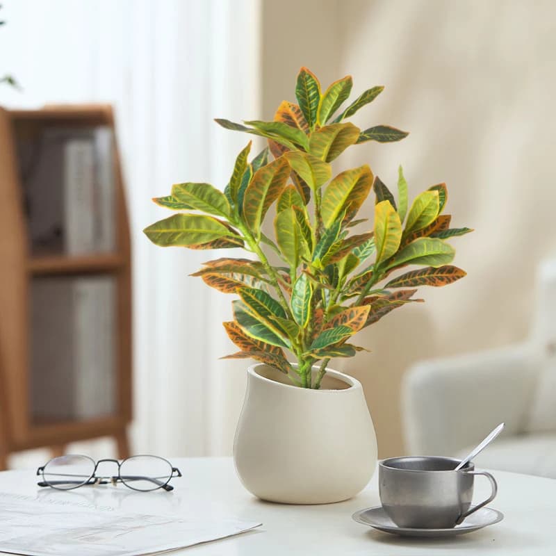 24-41 cm Artificial Plants False Ficus Tropical Tree Banyan Plants Small Copper Plastic Codiaeum Sheets for Home Garden Decoration