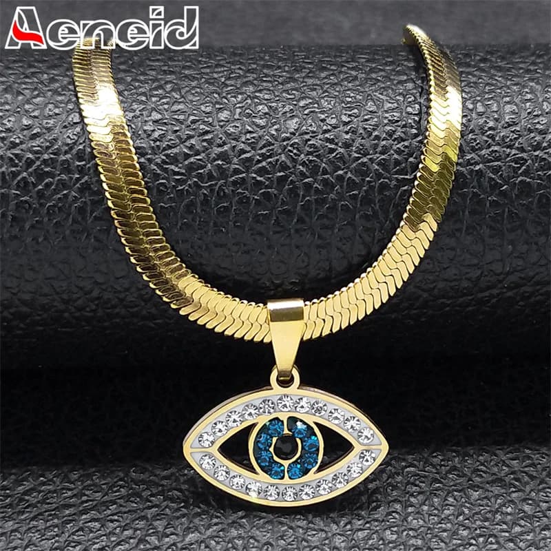 Vintage Crystal Evil Demon Eye Choker Necklaces for Women Stainless Steel Gold Plated Necklaces Jewelry Collares Mujeres N8239