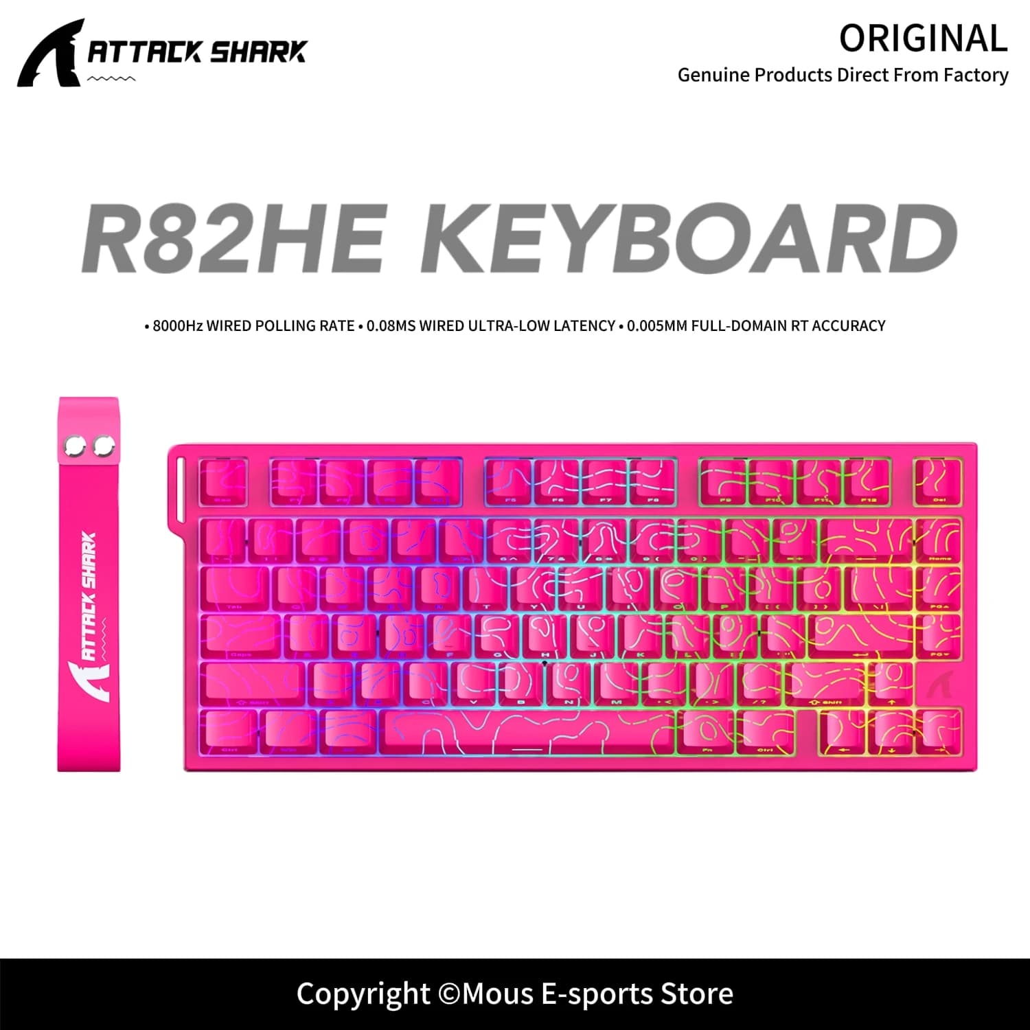 Tastiera R82HE ATTACK SHARK 75% con Shaft Magnetico Ambra, Bassa Latenza 0.08ms, Frequenza di Scansione 256K, Polling Rate 8000Hz per E-Sports
