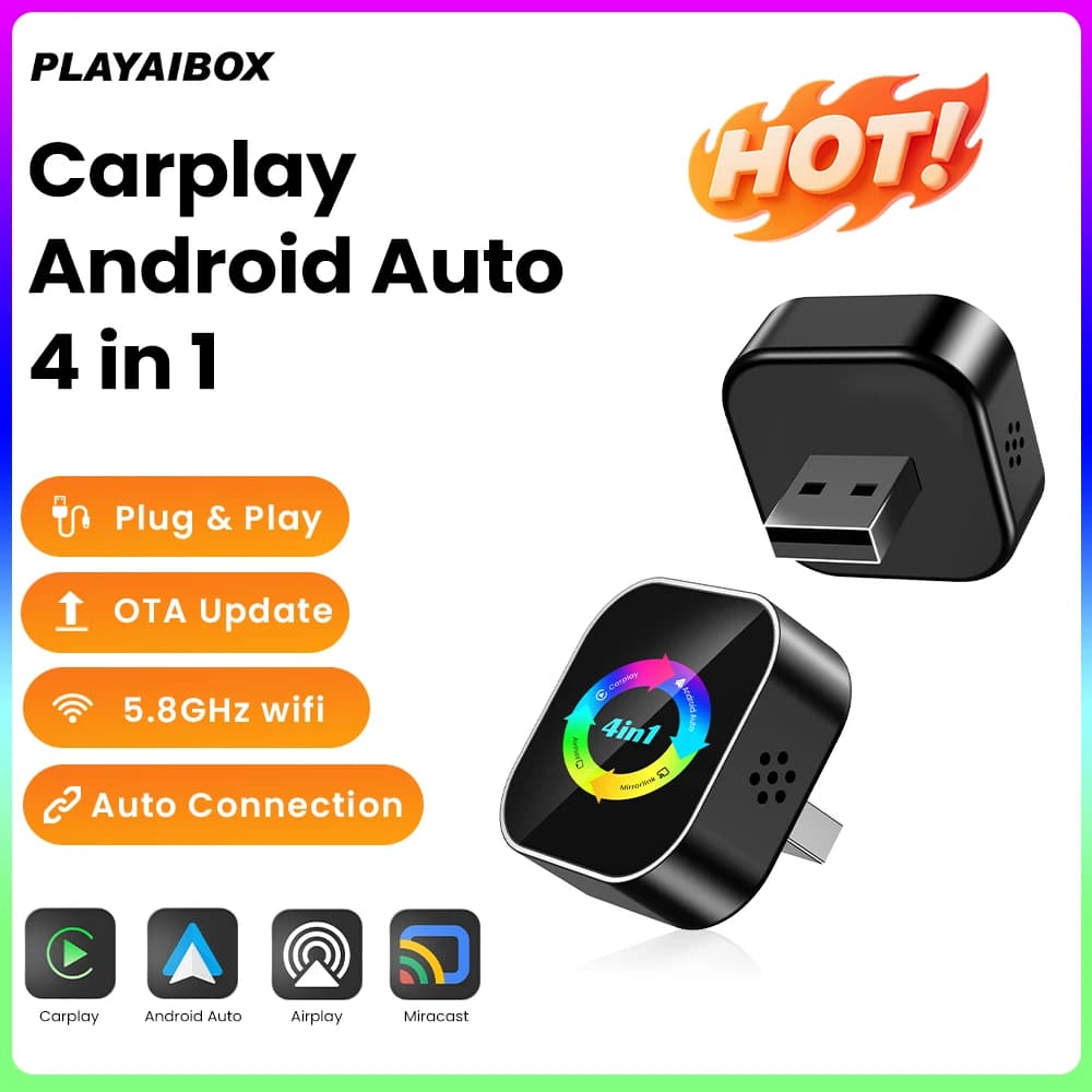 Adattatore Wireless 4-in-1 per Carplay e Android Auto, Box AI Smart Mini con Connessione Automatica USB Plug and Play