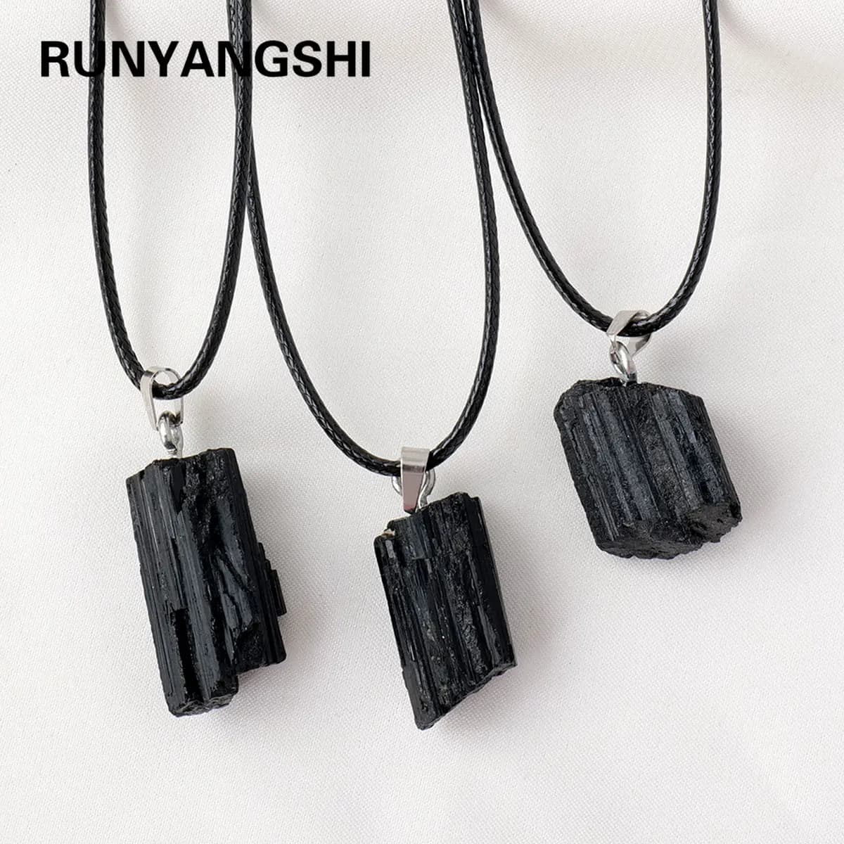 1PC Natural Crystal Black Tourmaline Raw Stone Unpolished Gem Pendant Necklace Quartz Jewelry For Man Gifts