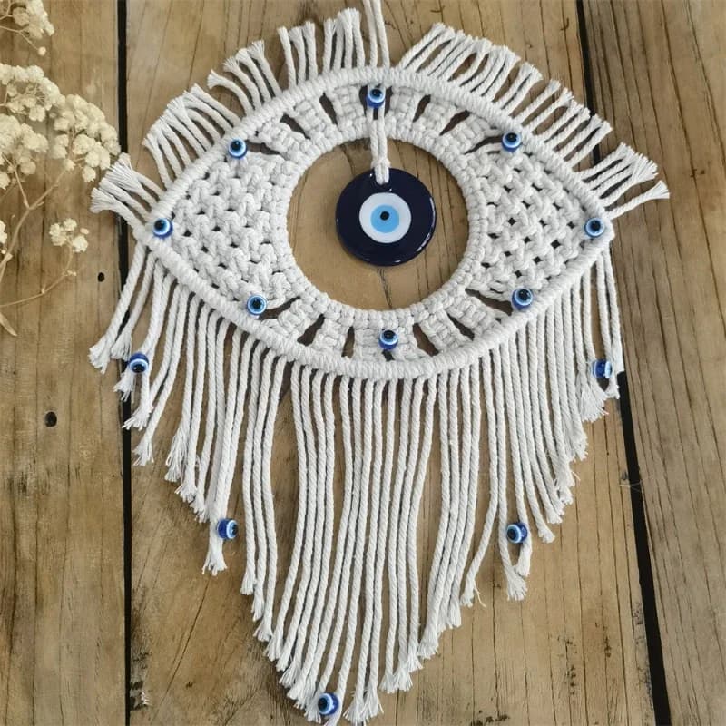 Blue Eye Shaped Tapestry Party Event Wall Decoration Pendant Height 33-72cm Handmade Rope Woven Creative Decor Wall Blanket 1pcs