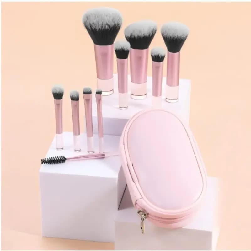 10pcs Multicolor Short Handle Portable Makeup Brush Set With Storage Bag Travel