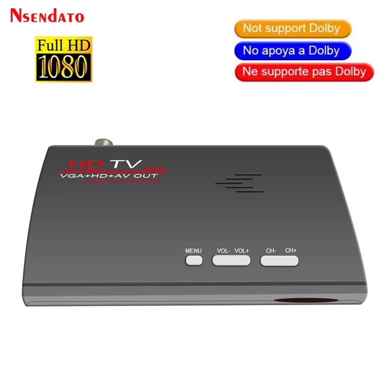 Ricevitore TV digitale terrestre Full HD DVB-T/DVB-T2 con telecomando, VGA, AV, CVBS, sintonizzatore TV HD per monitor LCD/CRT