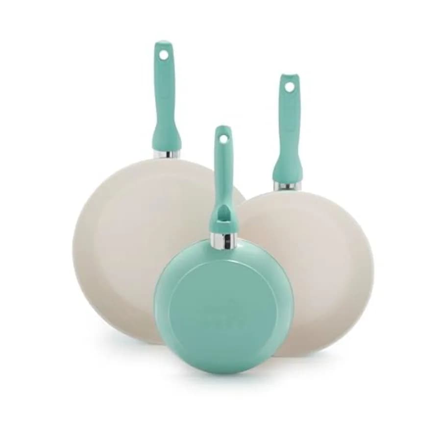 Set of Rio Healthy 7 9.5 11 Ceramic Tiles, No PFAS, Turquoise, Dishwasher Washable Kitchen Pots