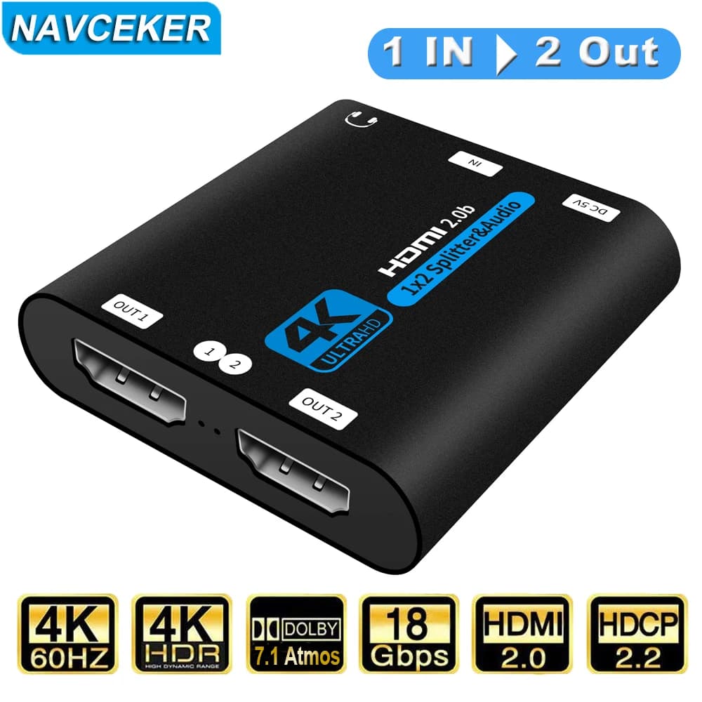 Navceker HDMI Splitter 1x2 1080P 4K HDMI Splitter 1 in 2 out 2 porte amplificatore HDMI Splitter cavo HDMI 2.0 per HDTV PS4 PS5 Xbox