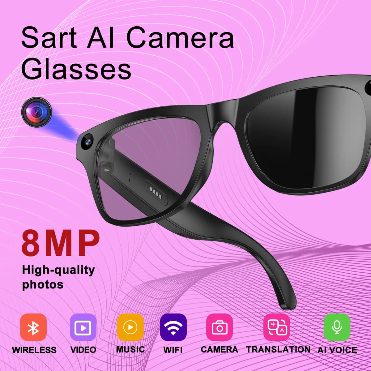 Occhiali Bluetooth Smart AI 4K HD 800W Pixel Riprese Fotocamera impermeabile Foto Video Traduzione di chiamate vocali Occhiali intelligenti