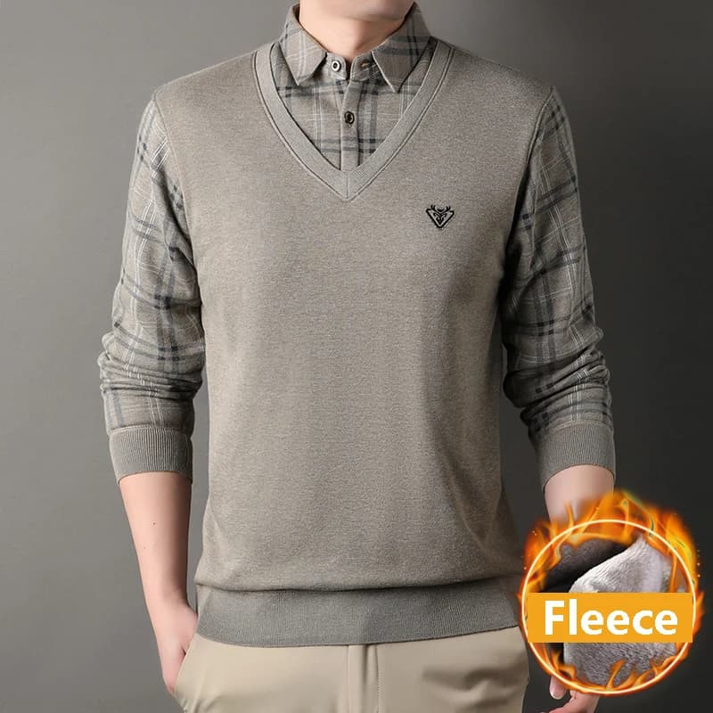 Maglione spesso da uomo pullover foderato in pile finto maglieria in due pezzi moda casual pullover da lavoro