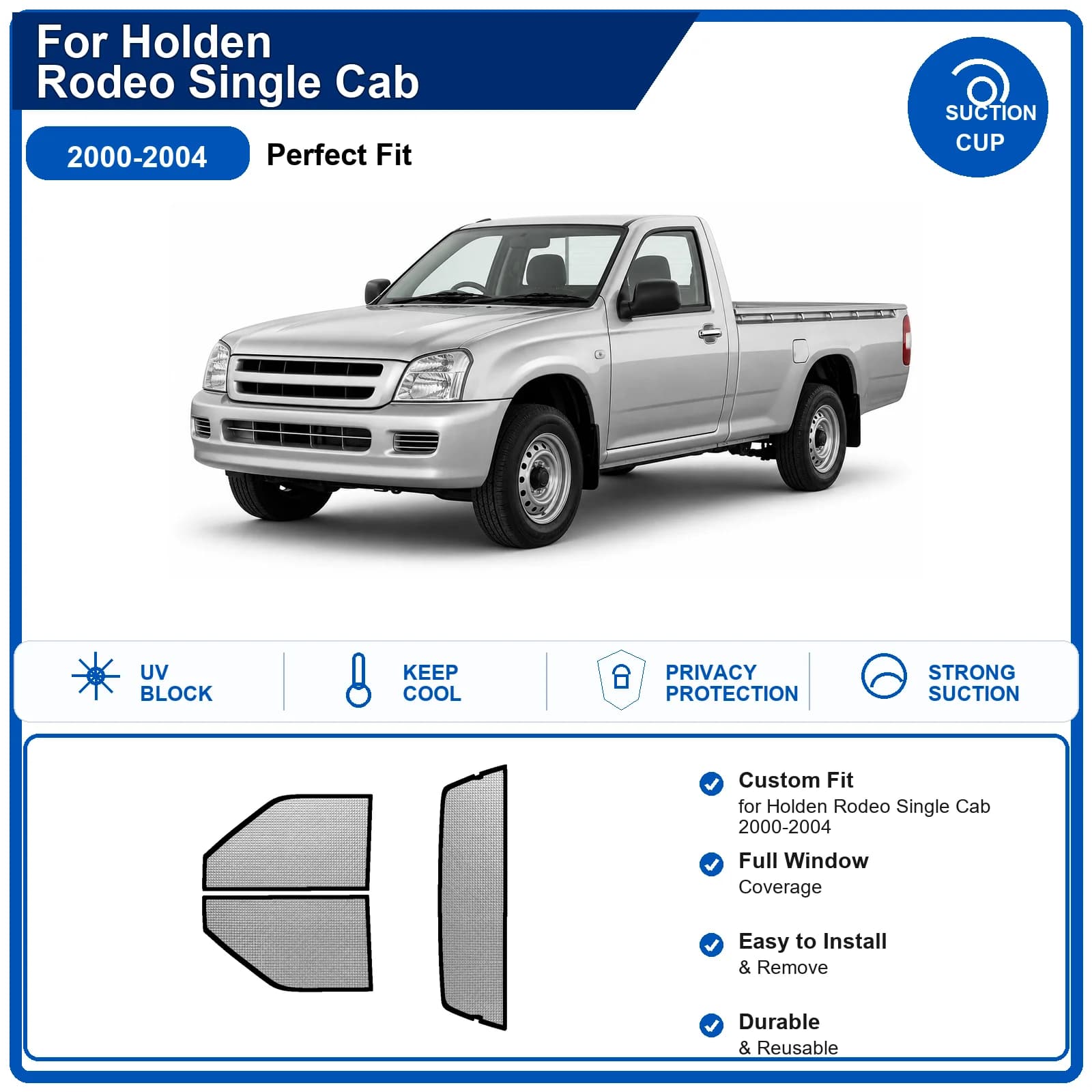 For Holden Rodeo Single Cab 2000-2004 Custom Full Set Windshield Sun Shade Aluminum Foil Heat Insulation Anti UV Foldable