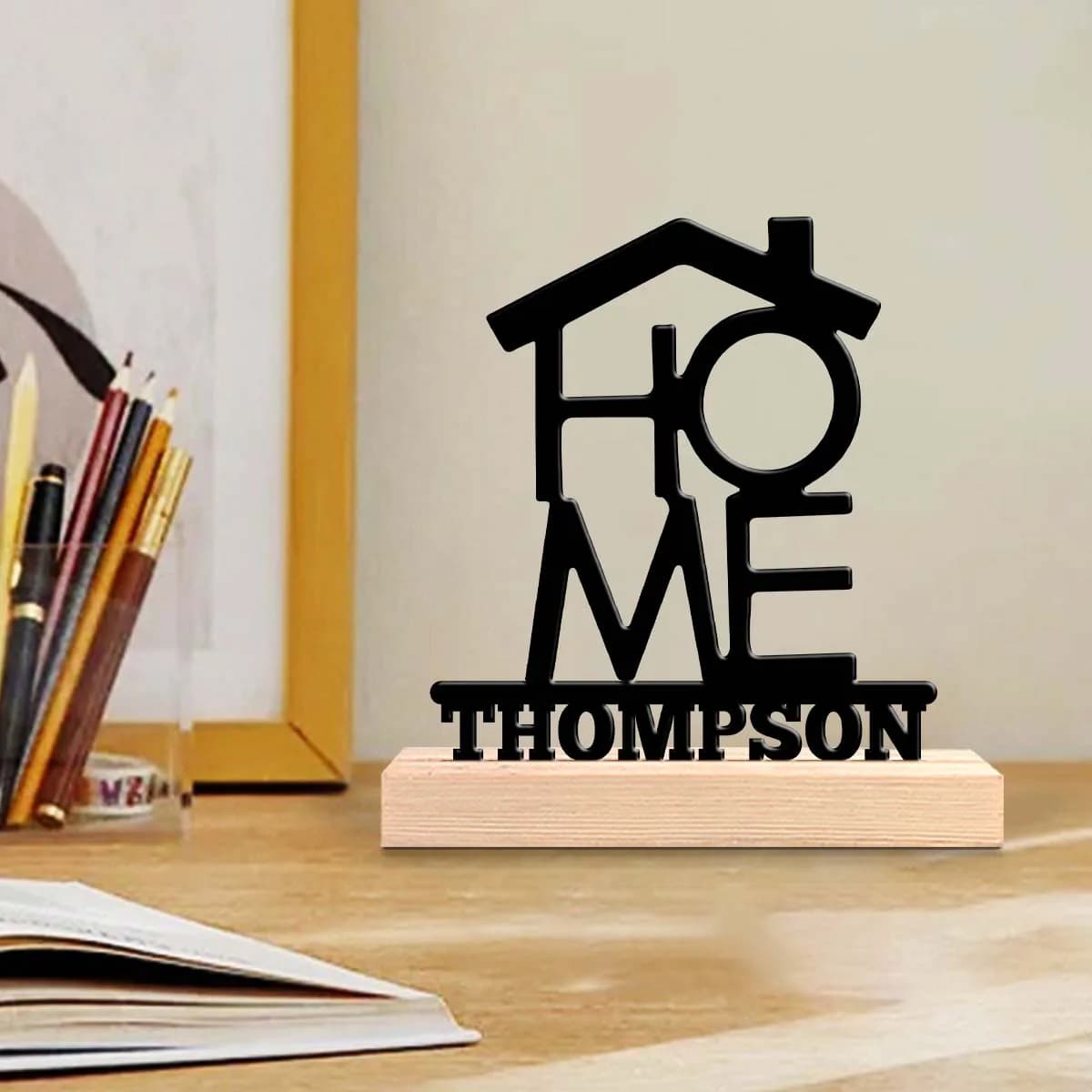 1pc Customized Wrought Iron Desktop Ornaments Customizable Name With Wooden Base Home and Office Decorations,Christmas Gifts
