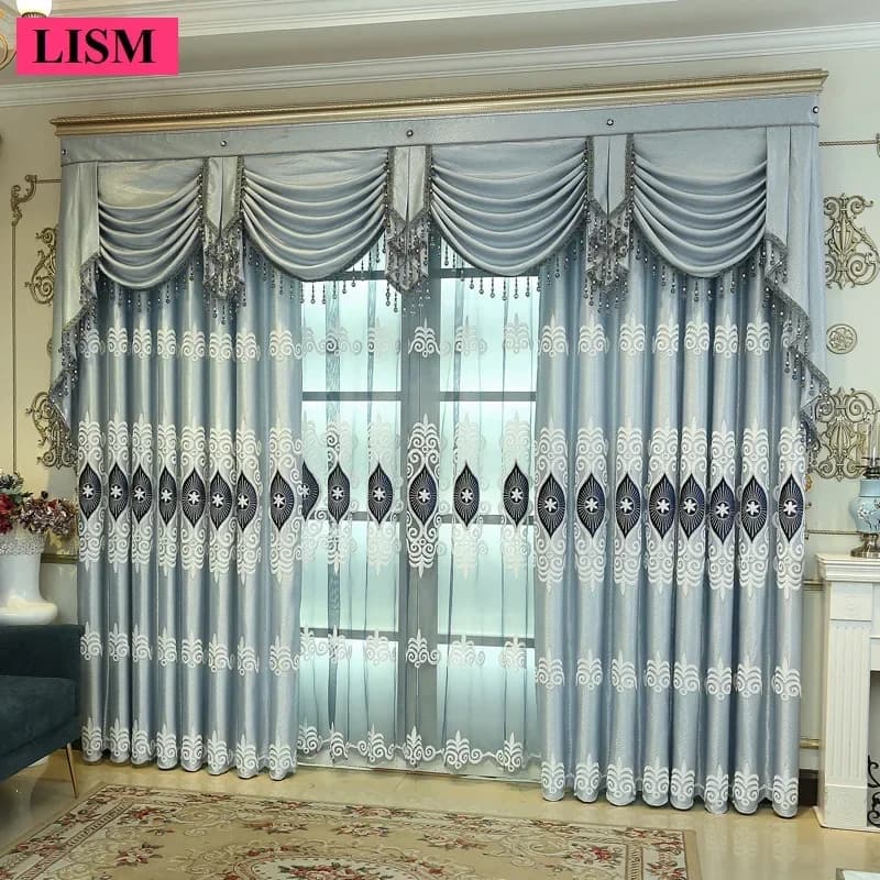 Tende ricamate di lusso leggere per soggiorno camera da letto ciniglia finestra jacquard europea decorazioni oscuranti tulle blu personalizzato