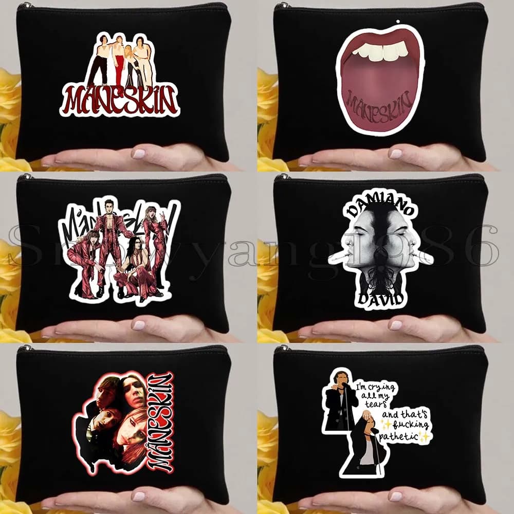 6 pezzi Maneskin Damiano David Italia Music Band MAMMAMIA Victoria Damian Borsa per cosmetici in tela Astuccio con cerniera