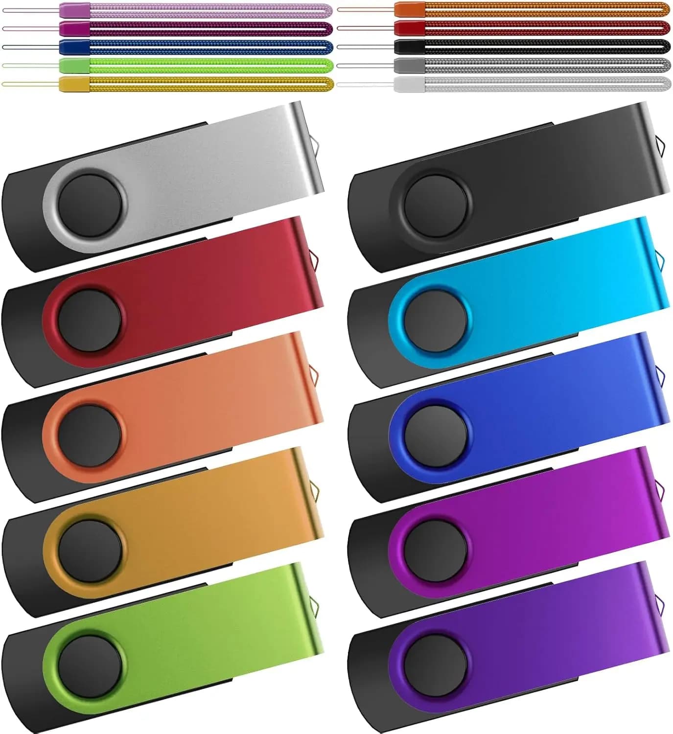 Chiavetta USB 2.0 da 32GB, Confezione da 10, Memoria Flash in Metallo Girevole per Archiviazione Dati, Portachiavi USB Colorato Portatile