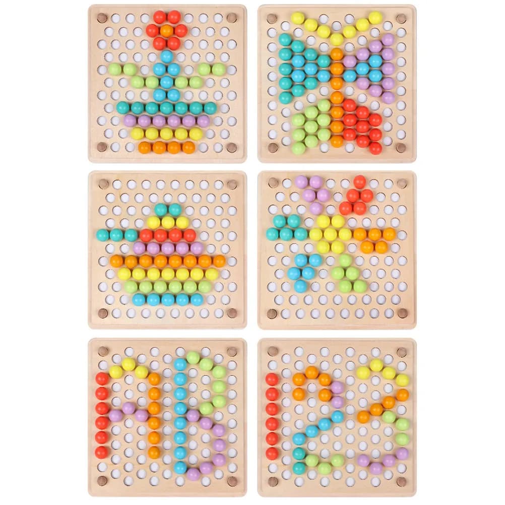 Gioco Educativo con Palline e Clip in Legno, Set Creativo per Bambini, Tavola con Perline Colorate per la Coordinazione Occhio-Mano