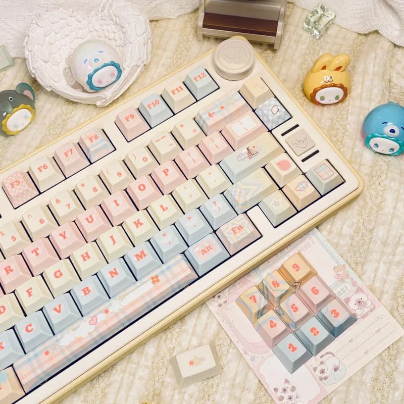 Keycap Sunset Island disponibili per tastiere meccaniche, profilo originale di fabbrica, keycap in PBT con sublimazione a colori.