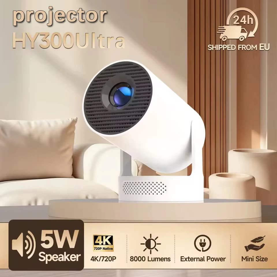 Proiettore portatile HY300 Ultra 4K Android 11 12000 lumen WiFi 6 BT5.4 Teatro esterno Altoparlante HiFi 5W 720P HD supportato HY300