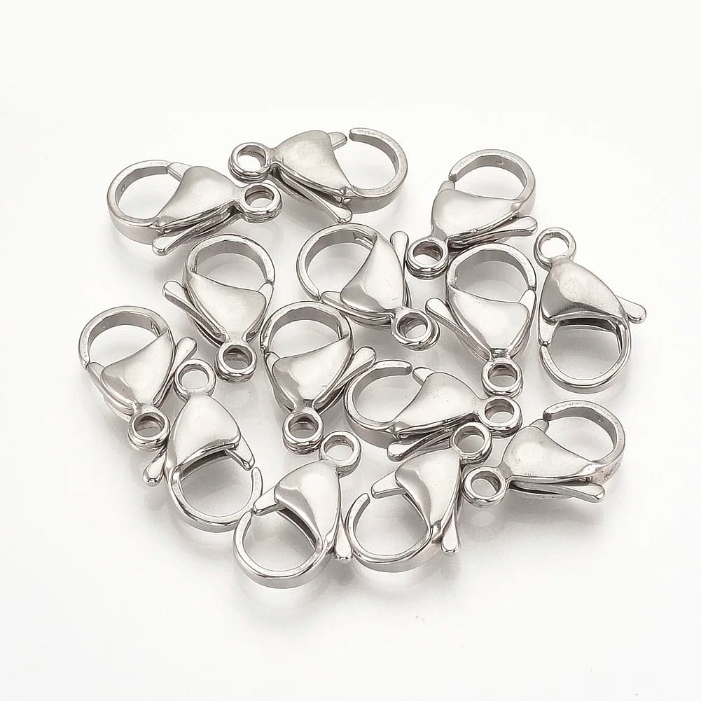 Pandahall 50 pezzi Chiusure a Moschettone in Acciaio Inossidabile 304 per Bracciali Collane Fai da Te Accessori per Gioielli 9x6x3mm