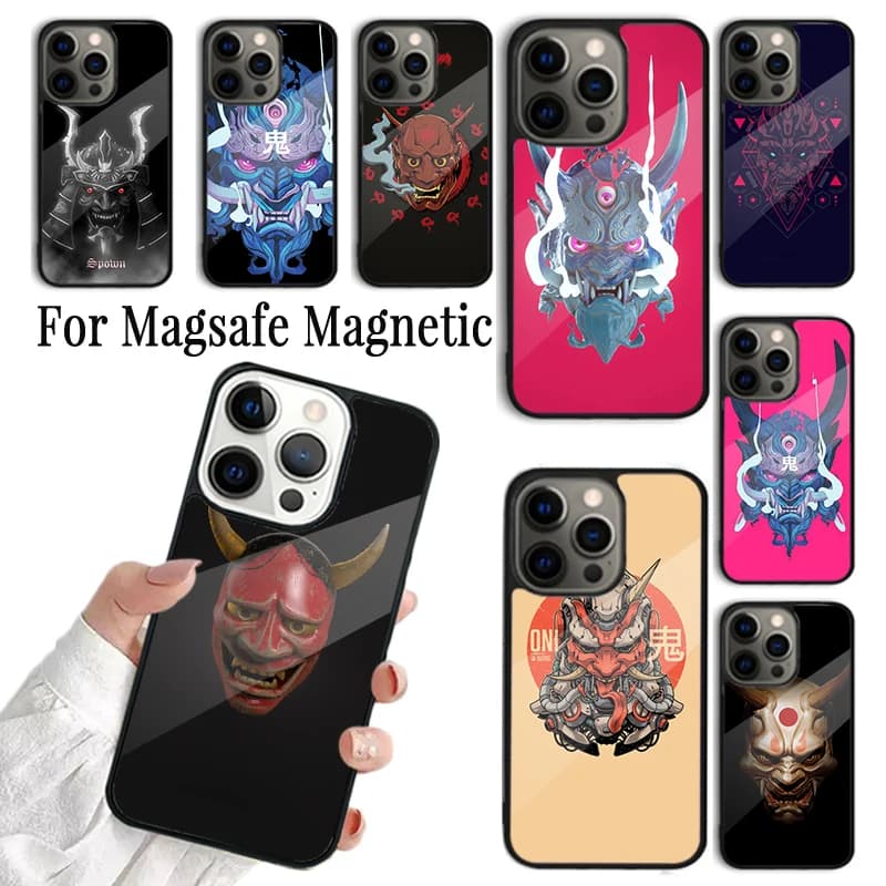 Cover per iPhone con stampa della maschera giapponese Oni Hannya Demon, compatibile con iPhone 17 AIR 16 15 14 13 12 11 Pro Max Plus, custodia magnetica Magsafe