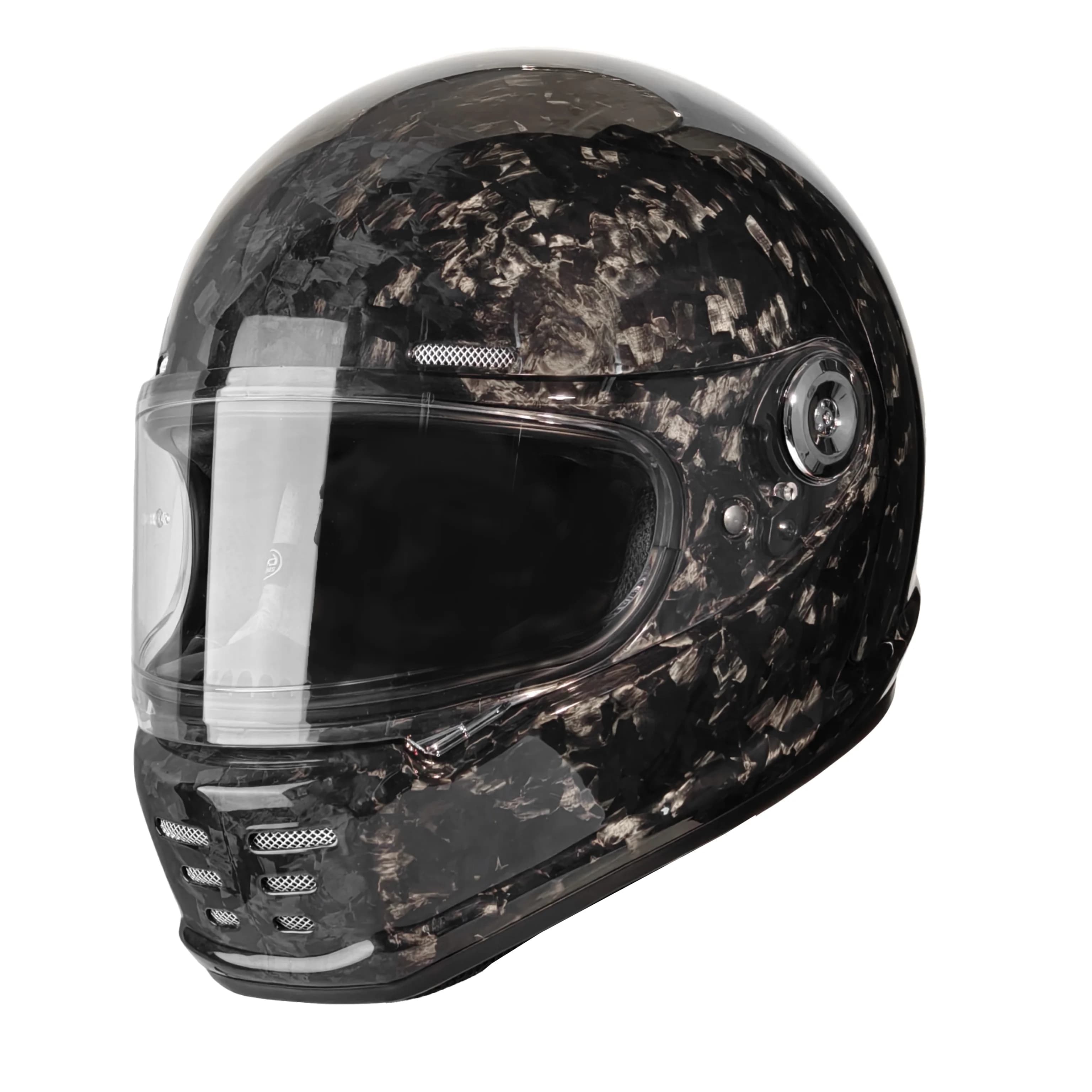 Forged Carbon Fiber Retro Full Face Motorcycle Helmet with Bluetooth - 3C Certified - Unisex - Factory Direct