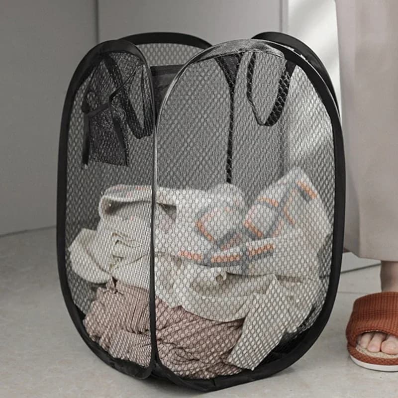 Foldable mesh basket for organizer for dirty clothes in the bathroom, washing machine, home use