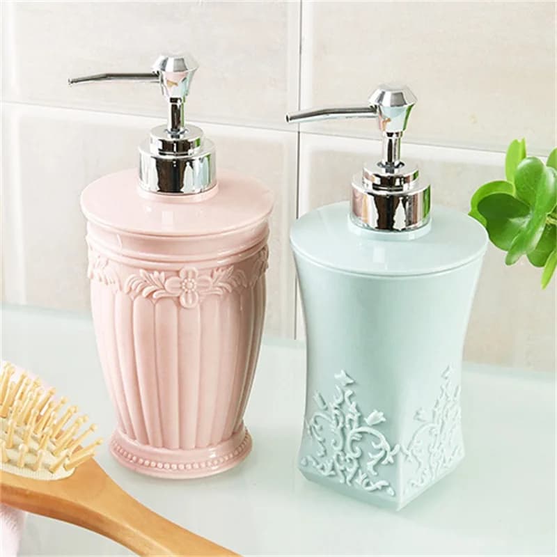 Dispenser di sapone liquido in vetro colorato alla moda, bottiglia di disinfettante per bagno, pompa a mano, emulsione, shampoo, bagno, doccia, gel