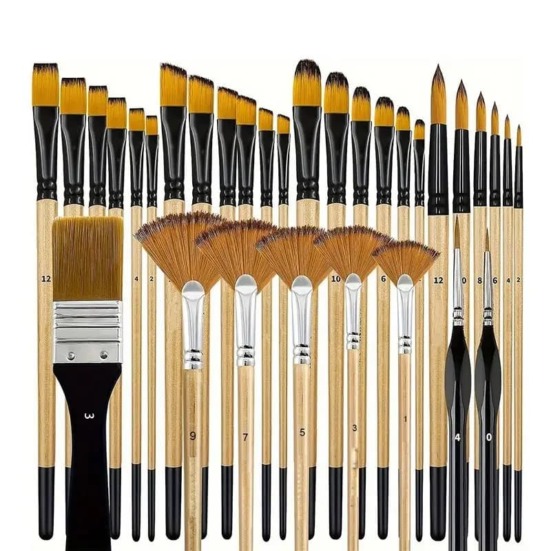 28/32Pcs Paint Brush Set For Acrylic Painting Premium Nylon Bristles With Round Filbert,Flat,Fan,Angle,Fine Detail Brush