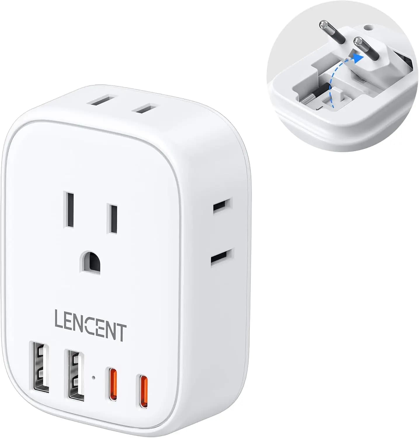 Adattatore da Viaggio USA-Europa: 4 Prese e 4 Porte USB con Ricarica Rapida Type-C