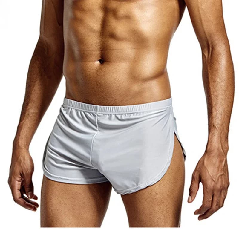 Slip boxer da uomo sexy in seta ghiaccio, traspiranti, senza cuciture, con bottoni, sottili, per uso quotidiano