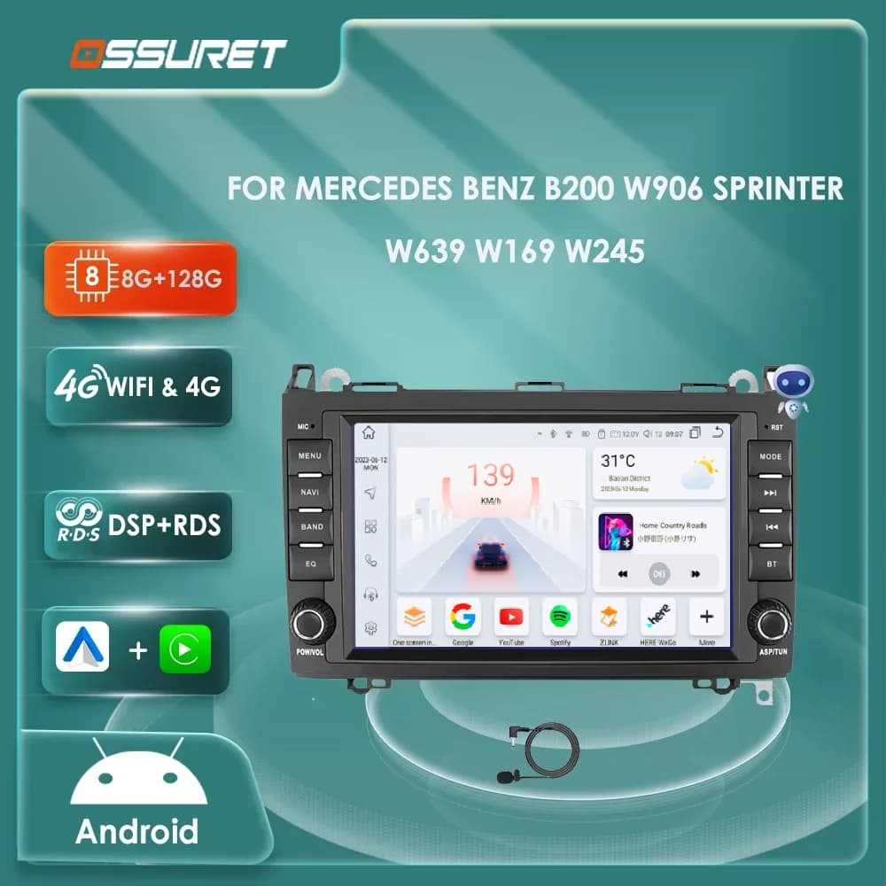 4G Android 12 Auto autoradio Per Mercedes-Benz W169 A150 A160/W245 B180 B200/W639 W906 Sprinter Multimedia GPS Stereo Carplay