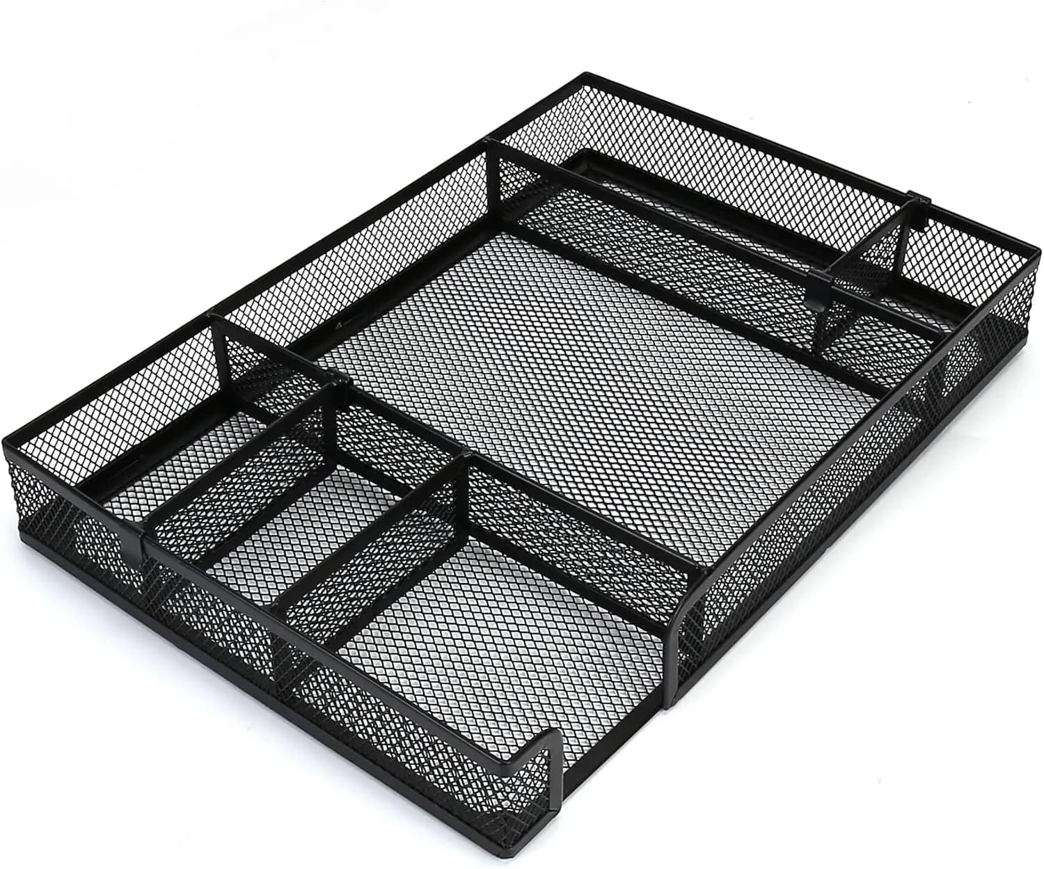 Organizzatore per Cassetti da Scrivania Regolabile, Vassoio in Rete Metallica a 6 Scomparti per Ufficio e Casa, 12,6x9x1,9 Pollici
